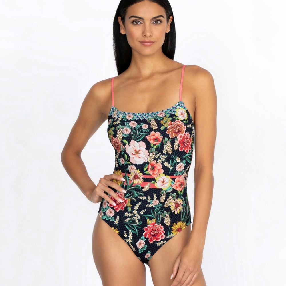 Johnny Was NWOT Mia Spaghetti Strap Floral Print One-Piece Swimsuit